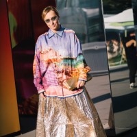 Vivienne Gidakos wears Zimmerman skirt and shirt Dior sunglasses and Prada clutch at Melbourne Fashion Festival 2024 on March 06, 2024 in Melbourne,...
