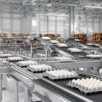 vue rapprochée de l’emballage des œufs sur la chaîne de production dans une usine d’œufs - food photos et images de collection