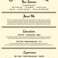 waiter and chef / cook job resume or old curriculum vitae template in clean vintage restaurant style - junk food stock illustrations