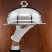 waiter carrying serving tray - food stock pictures, royalty-free photos & images