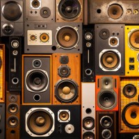 wall of retro vintage style music sound speakers - home decoration stock pictures, royalty-free photos & images