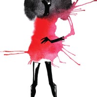watercolor of woman with black hair in a red dress - fashion stock illustrations