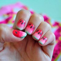 watermelon nail art on fingernails - nails art stock pictures, royalty-free photos & images
