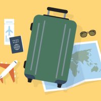 weltreiseillustration mit gepäck - travel stock-grafiken, -clipart, -cartoons und -symbole