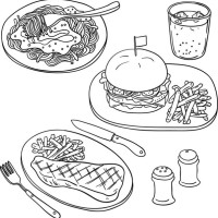 western food in black and white - food stock illustrations