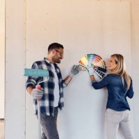 which color should we choose for our wall? - home decoration stock pictures, royalty-free photos & images