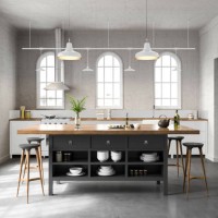 white industrial kitchen interior - home decoration stock pictures, royalty-free photos & images