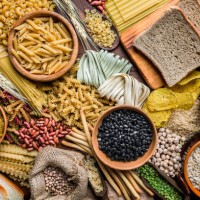 wholegrain and dietary fiber food on rustic wooden background - food stock pictures, royalty-free photos & images