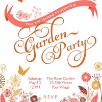 wildflowers wreath with banner garden party invitation template - garden decoration stock illustrations