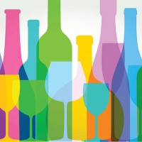 wine bottles and wine glasses - food stock illustrations