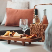 wine service in a bohemian hotel room interior - home decoration stock pictures, royalty-free photos & images
