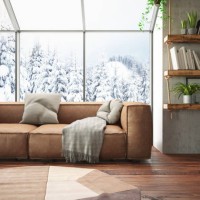 winter concept living room with snow view - home decoration stock pictures, royalty-free photos & images