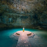 woman alone in a cenote, mexico - travel stock pictures, royalty-free photos & images