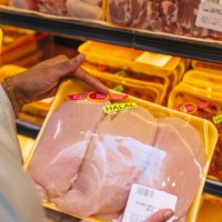 woman buying halal meat in a supermarket - food stock pictures, royalty-free photos & images
