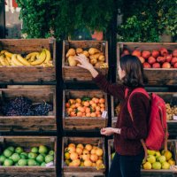 woman choosing fresh fruits on the street of florence - food stock pictures, royalty-free photos & images