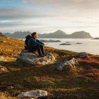 woman enjoys the norwegian countryside - travel stock pictures, royalty-free photos & images