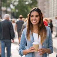 woman having coffee in the streets of london - junk food stock pictures, royalty-free photos & images