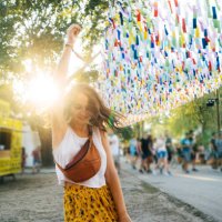 woman having fun on music festival in summer - concert stock pictures, royalty-free photos & images