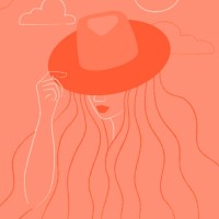 woman hiding her face by holding her hat. minimalist style vector - fashion stock illustrations