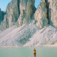 woman hiking near lake antermoia in dolomites - travel stock pictures, royalty-free photos & images