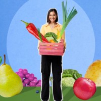 woman holding box of fruit and vegetables - food stock pictures, royalty-free photos & images