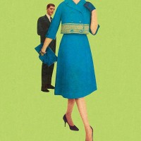 woman in blue suit and man behind her - fashion stock illustrations