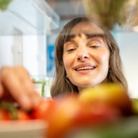 woman looking at and grabbing vegetables from her refrigerator - food stock pictures, royalty-free photos & images