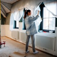woman making home imprevement - home decoration stock pictures, royalty-free photos & images