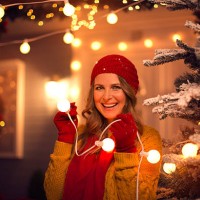 woman outdoors at winter. - garden decoration stock pictures, royalty-free photos & images