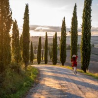 woman riding a bicycle during sunset in tuscany - fashion stock pictures, royalty-free photos & images