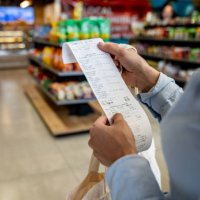 woman shopping at a convenience store and checking her receipt - food stock pictures, royalty-free photos & images
