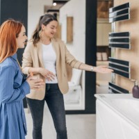 woman shopping for new bathroom - home decoration stock pictures, royalty-free photos & images