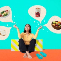 woman with healthy vegan food - food stockfoto's en -beelden