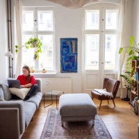 woman working at home using laptop - home decoration stock pictures, royalty-free photos & images