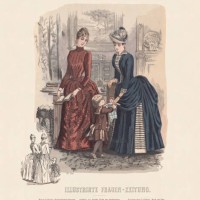 women fashion, hand-colored wood engraving, published in 1887 - fashion stock illustrations