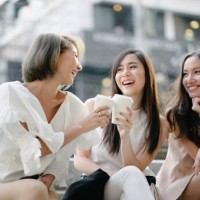 women friends out for shopping in bangkok city streets - fashion stock pictures, royalty-free photos & images