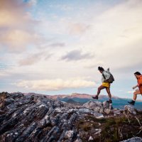 women hikers embracing the untamed beauty of tasmania through exhilarating bushwalking. - travel stock pictures, royalty-free photos & images