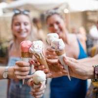 women keeping cool in volterra - food stock pictures, royalty-free photos & images