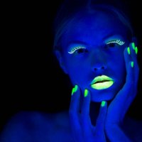 women portrait with lime green fingernails in neon light - nails art stock pictures, royalty-free photos & images