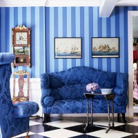 wood floor in foyer painted in tile pattern with blue settee and armchair - home decoration stock pictures, royalty-free photos & images