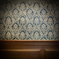 wood panel and vintage wallpaper design - home decoration stock pictures, royalty-free photos & images