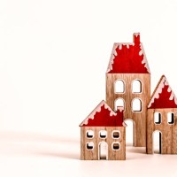 wooden christmas houses on white background - home decoration stock pictures, royalty-free photos & images