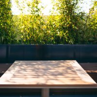 wooden table - garden decoration stock pictures, royalty-free photos & images