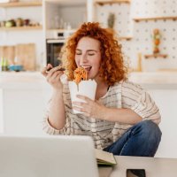 work from home and lunch break - junk food stock pictures, royalty-free photos & images