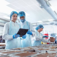 workers inspecting tray bake cakes in cake factory - food stock pictures, royalty-free photos & images