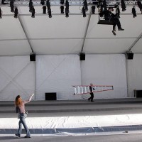 Workers put the finishing touches on the tents in Bryant Park as New York City prepares for Mercedes-Benz Fashion Week Fall 2007 February 1, 2007 in...