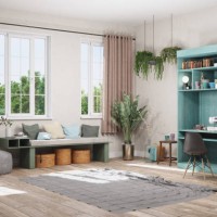 working at home concept with sewing machine and other sewing equipments on the table in the living room - home decoration stock pictures, royalty-free photos & images