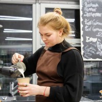 working in a cafe at night - young waitress preparing coffee in the cafeteria - junk food stock pictures, royalty-free photos & images