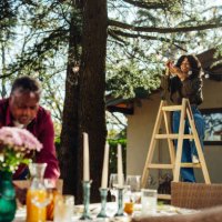 working together on preparing the special event - garden decoration stock pictures, royalty-free photos & images