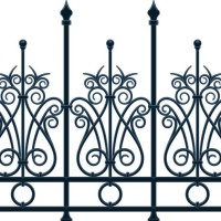 wrought iron fence - garden decoration stock illustrations
